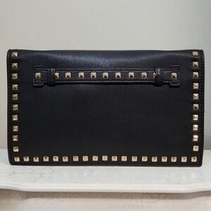 Vegan Leather Black W/ Gold Studs Convertible Clutch ~ EUC